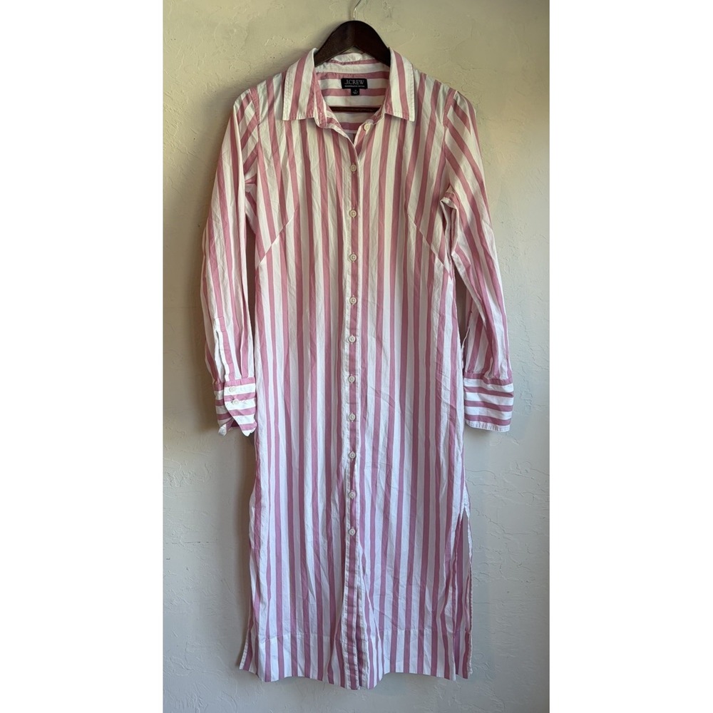J Crew Pink Striped Poplin Midi Shirt Dress 10 Preppy Retro Quiet Luxury Coastal